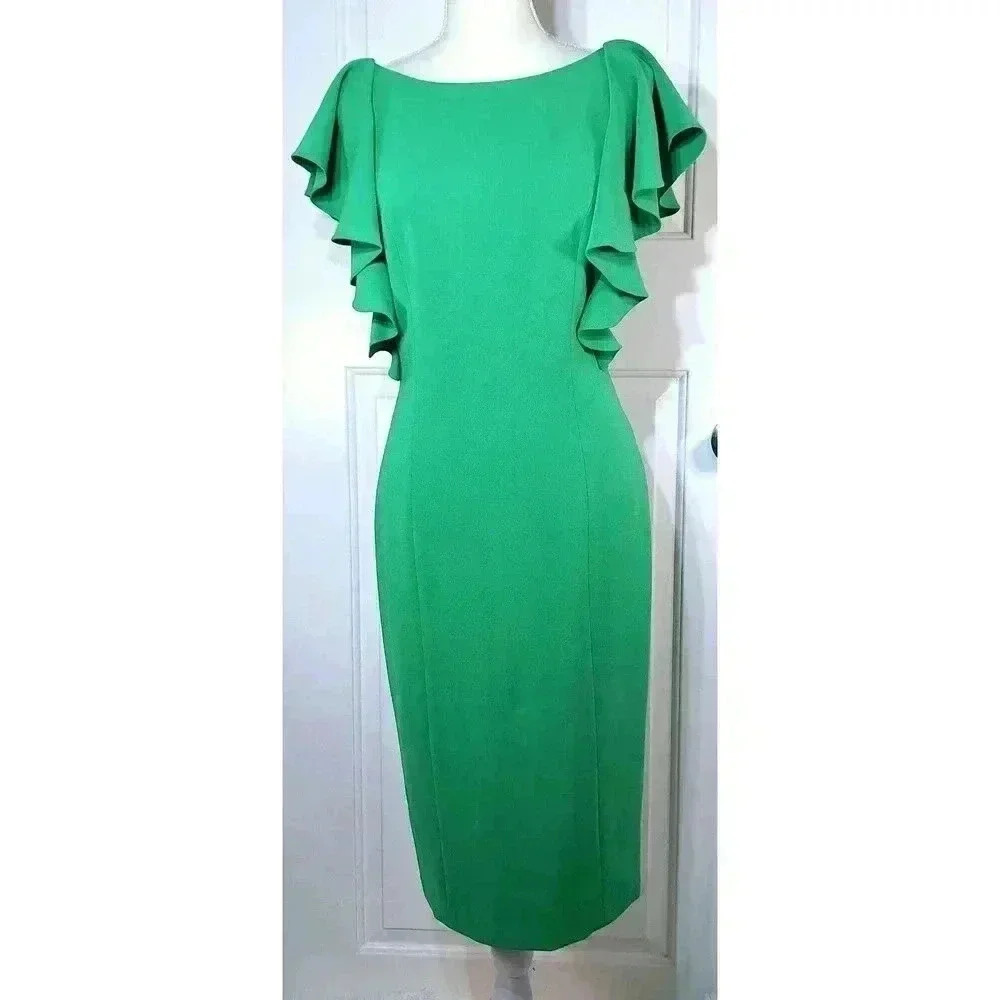 Sachin & Babi Noir Kelly Green‎ Ruffle Sleeve V-Back Sheath Dress